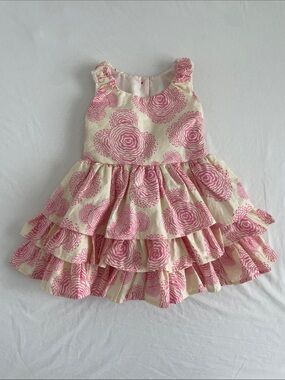 Persnickety Adeline Pink and Cream Tiered Ruffle Floral Dress - 12M NWT